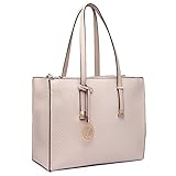 Miss Lulu Handtasche Damen Aktentasche Henkeltasche Unitasche Schultertasche Tote Bag Retro Elegant Groß (Beige)