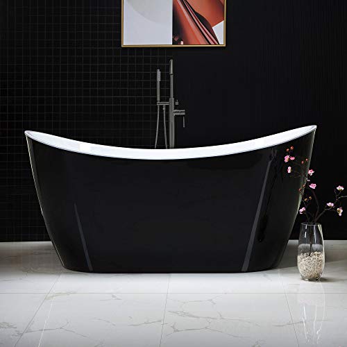 WOODBRIDGE 59" Acrylic Freestanding Bathtub Contemporary Soaking Black Tub with Matte Black Overflow and Drain，B1816-MB-Drain &O by WOODBRIDGE - Image 2