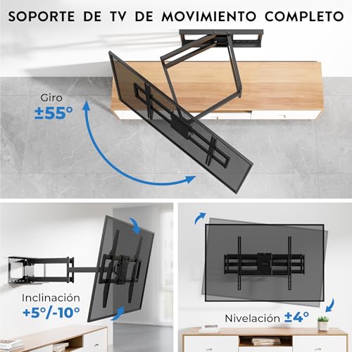 Miniatura 4 de Bontec Soporte Tv Pared De 60-110 Pulgadas, Soporte Television Pared Giratorio E Inclinable, Extensión De 1016 Mm, Vesa 800x600 Mm, Carga 125 Kg, Para Televisores Planos, Curvos Y Pantallas Grandes