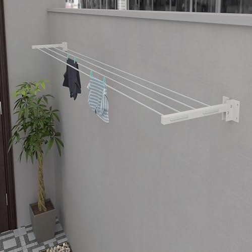 Image of JIALTO Wall-Mounted Foldable Clothes Drying Rack | Heavy-Duty Indoor & Outdoor Dryer Stand | Space-Saving Design for Balcony, Laundry, or Utility Room - Black (White Drying Stand)