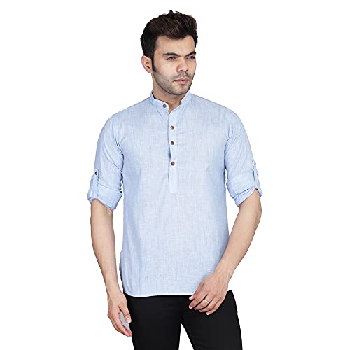 Image of TAHVO Men's Casual Cotton Kurta Shirt, Short Kurta