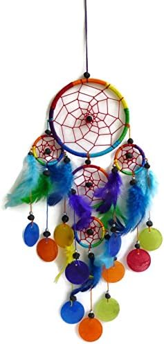 Moose546 Multi-Colors Dream Catchers Ornaments Wind Chime with Feathers, Beads and Capiz Shells, 3.5" Diameter and 15" Long C-002