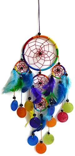 Moose546 Multi-Colors Dream Catchers Ornaments Wind Chime With Feathers, Beads And Capiz Shells, 3.5" Diameter And 15" Long C-002 #TOP9