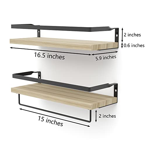 Mzf Home Decor Floating Shelves, Wall Shelves With Towel Bar/Hooks, Bathroom Wall Decor, Floating Shelves Wood For Bathroom/Living Room/Kitchen/Bedroom,(Black-Natural) Floating Bathroom Shelves #TOP2