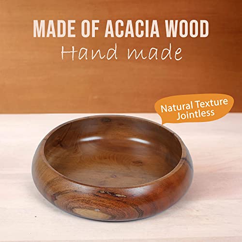 Lavaux Designs Acacia Wooden Salad Bowls Set Of 2, Large Individual Bowls 8 X 2 Inches (25 Oz) With Food Safe Wood Coating | Jointless Plates Type Shallow Wooden Bowls For Food Like Pasta In Dinner #TOP3