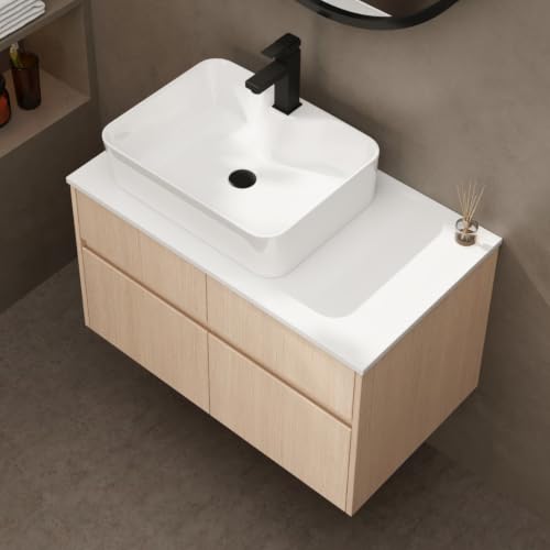 Beyondnext 32 Inch Floating Bathroom Vanity with Vessel Sink, White