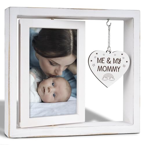 Nuowagify Mom Gifts, New Mom Gifts, Mommy Birthday Gift, Mother to Be Presents, Mother's Day Gift, Rotating Rustic Picture Frame 4x6
