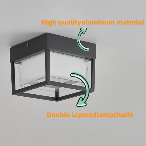 OSYZMGS Outdoor Ceiling Porch Light LED Flush Mount for Wall or Ceiling, Square Exterior Wall Lamp for Front Porch,Garage, Hallway, Patio, 3000K, 15W, 6.3inch(Black) by OSYZMGS - Image 3