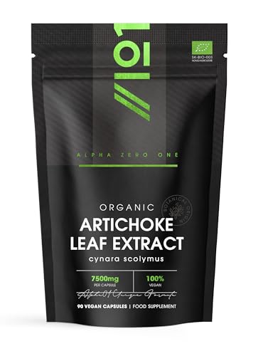 Organic Artichoke Extract 7500mg - High Strength Cynara Scolymus Supplement - 90 Vegan Capsules (3 Months Supply) - Resealable and Recyclable Pouch - By Alpha01