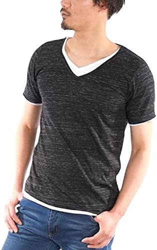Amazon メンズ リアルレイヤードvネック半袖tシャツ トップス カットソー インナー 半袖 Vネック 薄手 細見え タイト チャコールグレー Tシャツ カットソー 通販