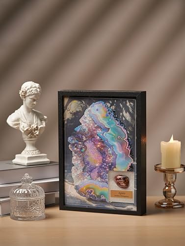 Image of Natural Mineral Specimen Shadow Box, Geology Collection Display Case, Home Decor Wall Art Tabletop Display with Real Rocks Crystals, Gift for Birthday Christmas Housewarming Children's Day(Agate, 9X12.75)