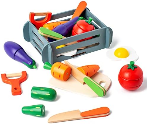JOCY Magnetic Wooden Play Food for Kids Kitchen,Cutting Fruits Toys for Toddlers,Pretend Vegetables Gift for Boys Girls Educational Toys