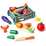 JOCY Magnetic Wooden Play Food for Kids Kitchen,Cutting Fruits Toys for Toddlers,Pretend Vegetables