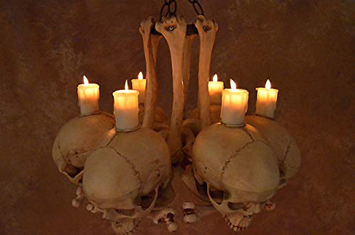 Life-Size Skull/Hip Bone Chandelier W/Six Skulls And Flameless Candles #TOP7