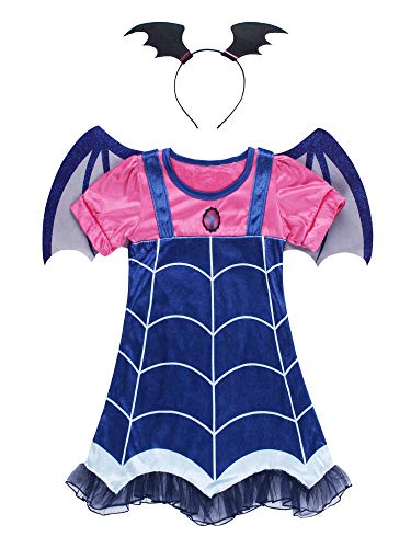 JerrisApparel Girls Costume Dress Set with Headband Halloween Dress up (Blue, 7-8)