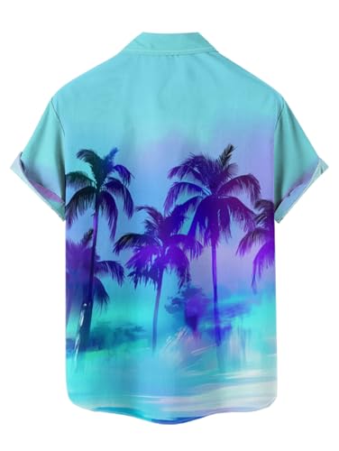 DRESSFO Matchable Couples' Outfit Blue Coconut Tree Print Men's Shirt Or Women's Spaghetti Strap Dress3