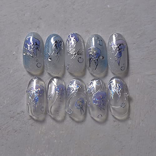 Nail Art Sticker Summer Laser Jellyfish Self-Adhesive Nail Art Decal Supplies Stick Tip For Ocean Sea Acrylic Nails Design (Jellyfish) #TOP1