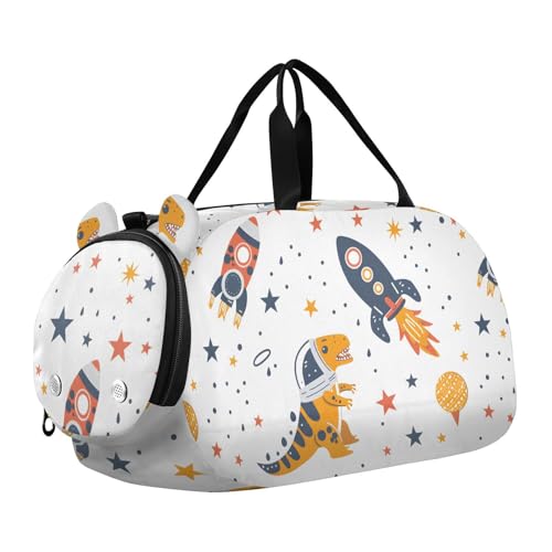 Duffle Bag for Boys or Girls with Shoes Compartment, Space Dinosaur Astronaut Sports Travel Bag Overnight