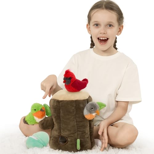 Image of Bird Stuffed Animal Set, Treehouse Plush with 3 Birds & Egg, 12 inch