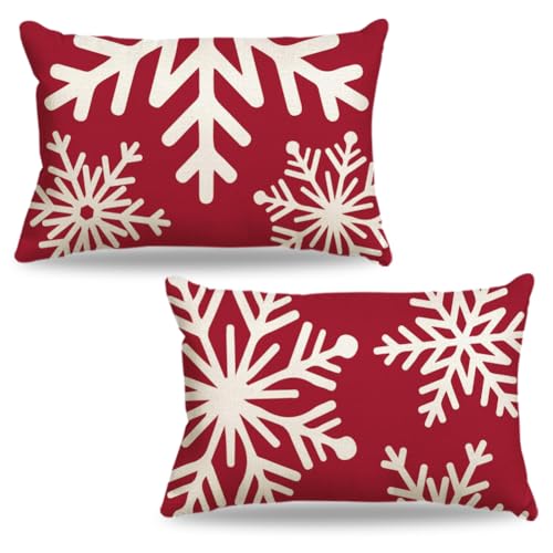 CARRIE HOME Red Christmas Snowflake Lumbar Pillow Covers 12x20 Set