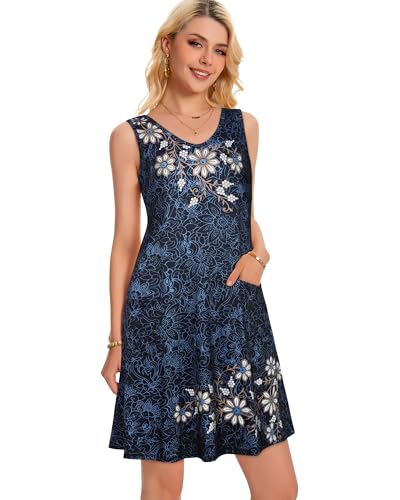 Image of elescat Womens Summer Dresses Casual V Neck Sleeveless Pockets Beach Loose Tank Sundress 2026