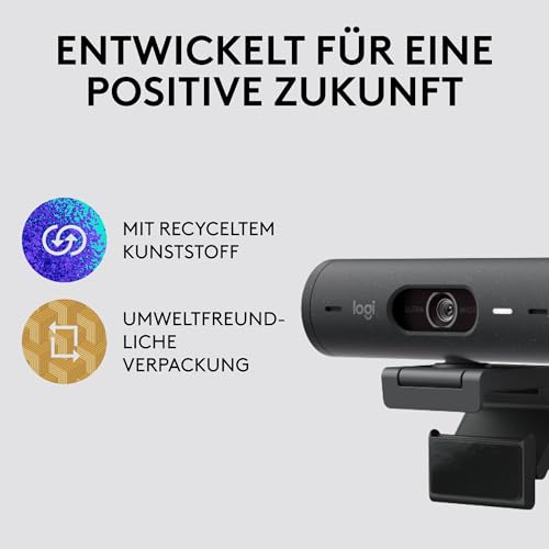 Logitech Brio 500 Full-HD-Webcam mit Auto-Lichtkorrektur, Zeigemodus, Doppelmikrofon + Rauschunterdrückung, Webcam-Abdeckung, für Microsoft Teams, Google Meet, Zoom, USB-C-Kabel - Graphit