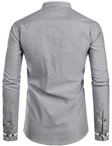 Image of ZEROYAA Mens Hipster Mandarin Collar Slim Fit Long Sleeve Casual Button Down Oxford Dress Shirt with Pocket