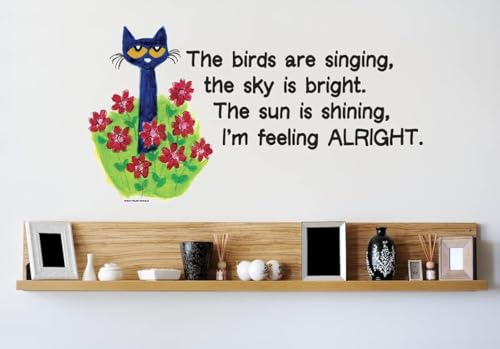 Pete The Cat Book Decal – Reading Quote Wall Sticker | Groovy Flower Vinyl Decals for Library, Nursery, Kindergarten Classroom, Kid’s Bedroom Décor (30”x17”)