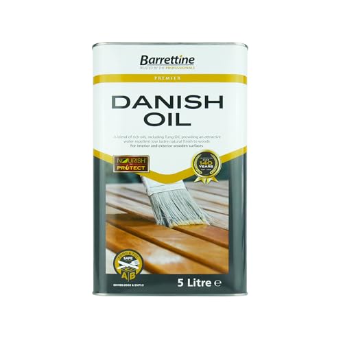 Barrettine Premier Danish Oil (5L) - Water Repellent Danish Oil for Wood Turning Scandinavian Furnishings Door Panelling & More Enhances Natural Appearance of Wooden Surface