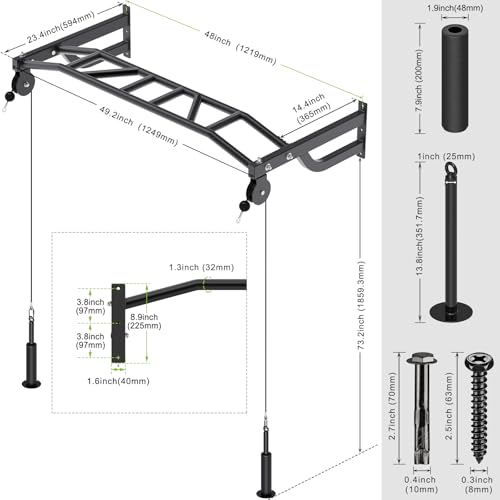 SELEWARE 48'' Multi-grip Pull Up Bar Wall Mount Chin Up Bar w/Pulley System by SELEWARE - Used condition - Image 7