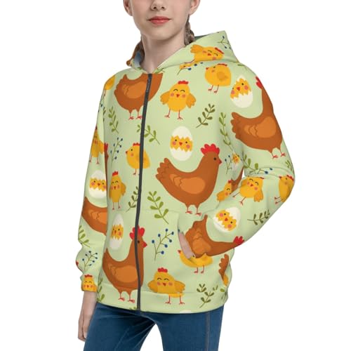 Cute Chicken and Chicks Kids Pullover Hoodies Boys Zip Up Sweatshirts Girls Athletic Clothes with Pocket
