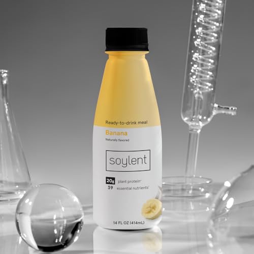 Image of Soylent Banana Meal Replacement Shake, Ready-to-Drink Plant Based Protein Drink, Contains 20g Complete Vegan Protein and 1g Sugar, 14oz, 12 Pack