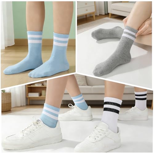 Utensilsto 6 Paare Socken Herren Damen, 39-42 Sportsocken Tennissocken Streifen Baumwolle Sport Socken für Damen Herren, Schwarz, Grau, Weiß, Blau, Lila, Rosa