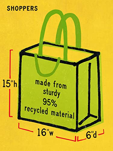 Blue Q Shoppers, Reusable Grocery Bag, Sturdy, Easy-To-Clean, 15" H X 16" W X 6" D, Made From Strong 95% Recycled Material (Random Crap) #TOP7