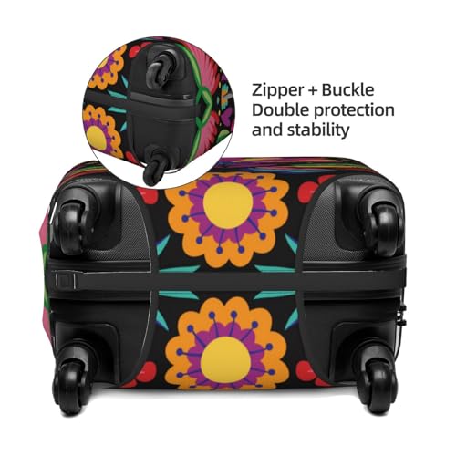 Colorful Floral Embroidery Mexican For Travel Luggage Cover Suitcase Protector Fits 18-32 Inch Travel Luggage Protector Elastic Luggage Anti-Scratch Suitcase Cover2