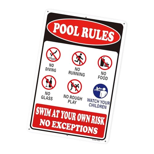Miniatura 6 de Pangboer Señal De Reglas De Piscina Al Aire Libre, Tablero De Avisos De Metal Para Nadar Bajo Su Propio Riesgo