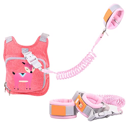 Guinzaglio di sicurezza per bambini, morbido e sicuro, set 3 in 1, anti-smarrimento, cintura da polso con dinosauro, rosa