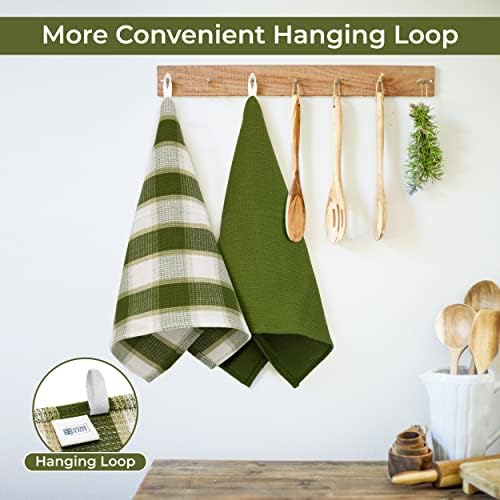 100% Cotton Tea Towels with Hanging Loop | 70 cm x 45 cm, 5 Pack | Scratch Free, Machine Washable Dish Towels for drying dishes | Lint-Free, Super Absorbent Green Kitchen Towels - Green