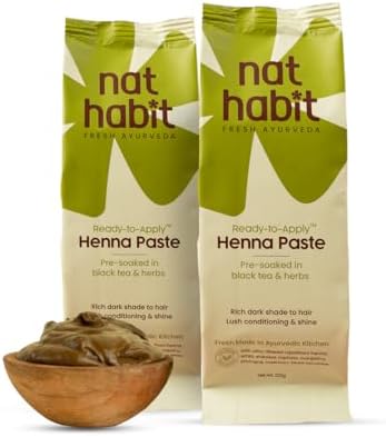 Nat Habit - Fresh Ready To Apply Henna Paste, Pre-Soaked in Black Tea and Herbs,100% Natural Rajasthani Henna, Imparts Rich Brown Shade (Pack of 2 x 220g)