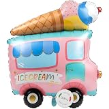 balloa Globo de aluminio XXL con diseño de carro de helado, diseño de camión helado, para fiestas, cumpleaños, regalo de cumpleaños infantiles, para niños y niñas, globo de carro de hielo, 64 cm