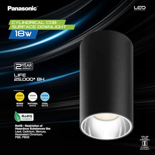Image of Panasonic 18W Cylindrical Surface Spot Light, Silver Reflector, Ceiling Light for Home with Silver Reflector (Natural White - PDSM01184)