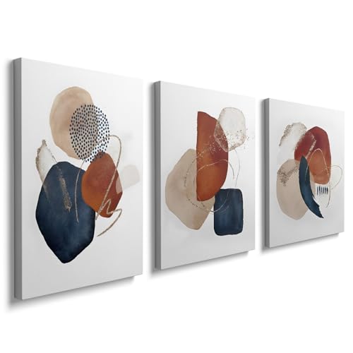 Wall Art for Living Room Framed Canvas Wall Art Abstract Pictures in Teal Blue Gold Art Prints 3 Panels 12x16 in Wall Decor Aesthetic Bedroom Bathroom Kitchen Hallway Stairs Office