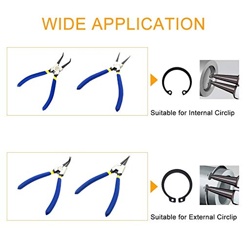 Bqkkwin 4 Piece 7Inch Snap Ring Pliers Set, Internal External Circlip Pliers Kit Straight Bent Jaw Pliers Tips C-Clip Pliers With Storage Pouch #TOP4