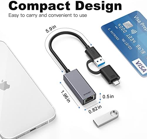 BYEASY USB C to Ethernet Adapter Gigabit Type C to RJ45 Wired Network USB 3.0 to 10/100/1000 Gigabit Ethernet Adapter for Macbook, Macbook Pro/Air, Mac Pro/mini, iMac, XPS, Surface Pro, Notebook PC