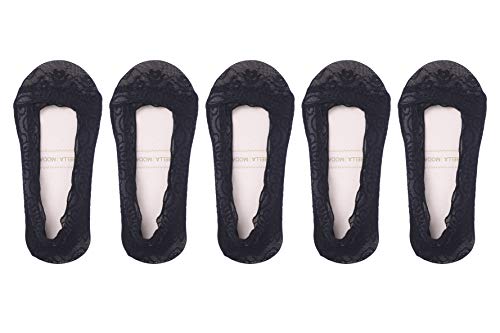 Women's Lace Casual No Show Non-skid Boat Socks Set of 5 (Black Style 2)3
