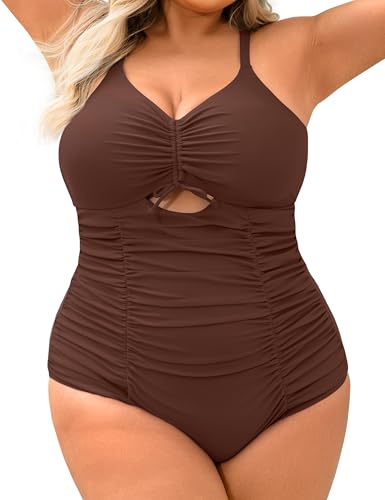 Women's Plus Size One Piece Swimsuits Tummy Control Cutout Swim Romper Bathing Suit V Neck Bow Ties Swimwear 2025