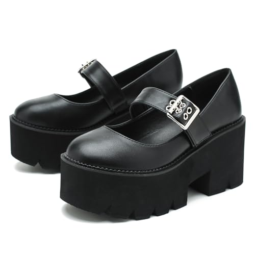 Women's Lolita Platform Mary Janes Shoes Lug Sole Gothic Chunky Heel Uniform Pumps with Ankle Strap2