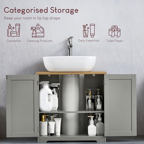 Bath Vida Priano Under Sink Bathroom Cabinet Floor Standing Storage Cupboard Basin Unit, Grey & Oak - Image 3