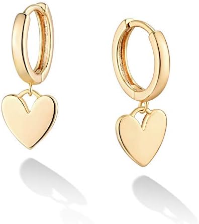 14K Gold Plated Dainty Dangle Hoop Earrings for Women Heart Pendant Huggie Earrings Gifts for Her