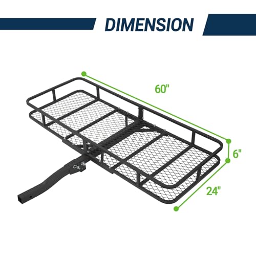 Season Guard Folding Hitch Cargo Carrier, 60\"x24\"x6\" Heavy-Duty Basket Rack, 500lbs Capacity, Fits 2\" Receiver, for SUV, Trailer, Pickup, with Tightener & Reflectors - Thumbnail 6